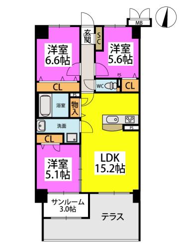 VEGALIGHT別府(3LDK/1階)の間取り写真