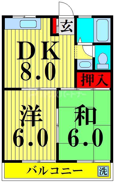 第Ⅱ立花パークハイツ(2DK/3階)の間取り写真