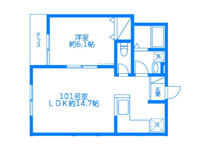 サンス馬場(1LDK/1階)の間取り写真