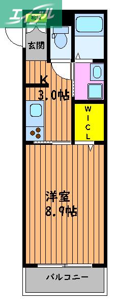 ヴァンベール京山(1K/2階)の間取り写真