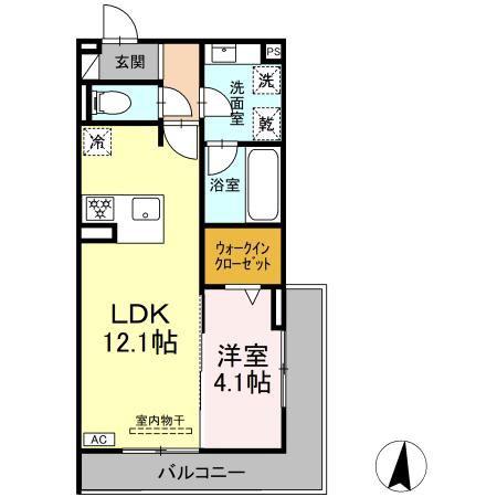 セレスティア高畑(1LDK/2階)の間取り写真
