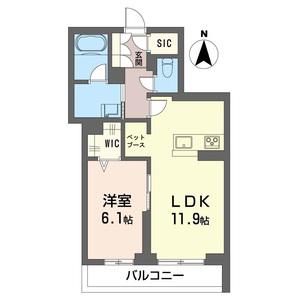 ＪＲ川越線 指扇駅 徒歩8分 3階建 築1年(1LDK/1階)の間取り写真