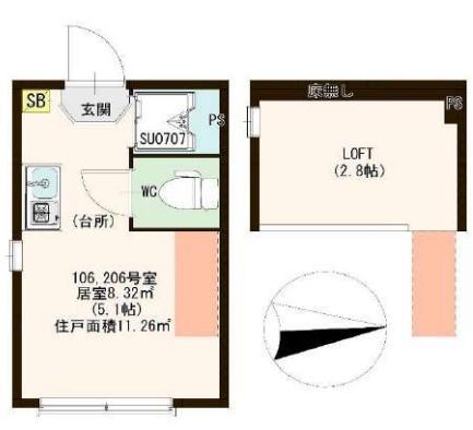 ハーモニーテラス成田東II(ワンルーム/2階)の間取り写真