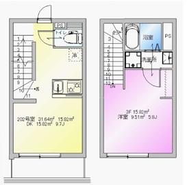REBERTY鵜の木(1LDK/2階)の間取り写真