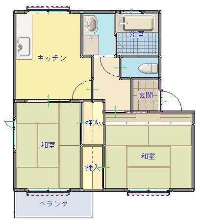 グリーンハイム聖(2DK/1階)の間取り写真