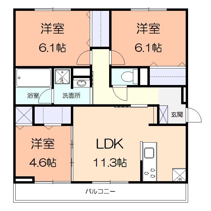 ブランカ湘南茅ヶ崎(3LDK/2階)の間取り写真