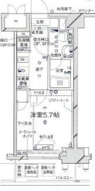 ライジングプレイス堀切(1K/5階)の間取り写真
