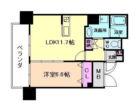 リオ城北(1LDK/2階)の間取り写真