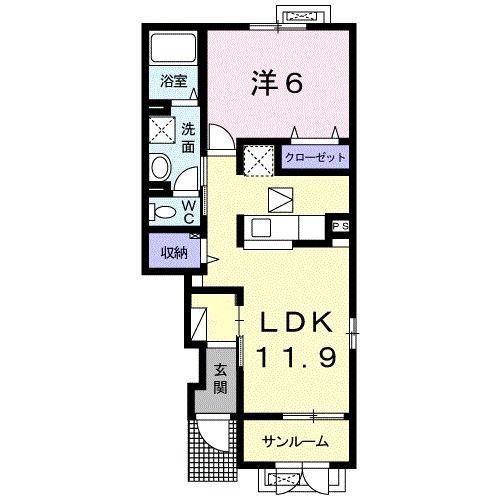 メゾンドアイリスF(1LDK/1階)の間取り写真