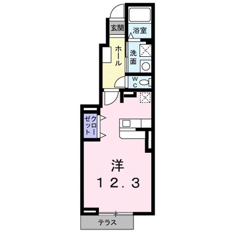 プラシード(ワンルーム/1階)の間取り写真