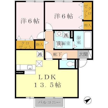グランモア航 A棟(2LDK/1階)の間取り写真