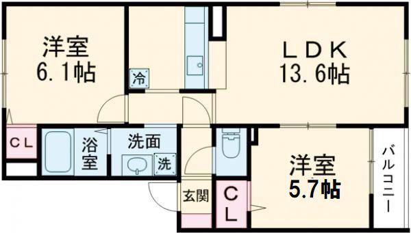 エスポワール(2LDK/2階)の間取り写真