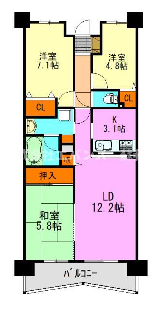 ライオンズマンション千葉グランドタワー(3LDK/17階)の間取り写真