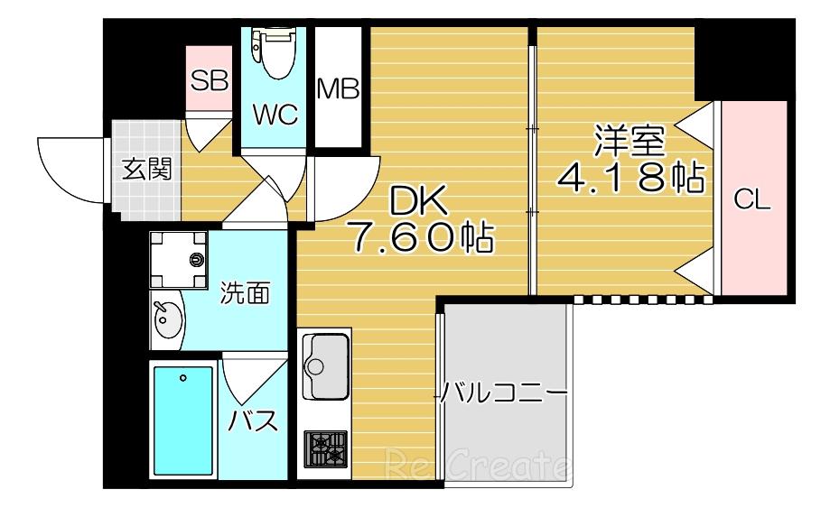 プレジオ本町(1DK/10階)の間取り写真