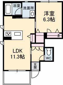 DEAR COURT新涯(1LDK/1階)の間取り写真