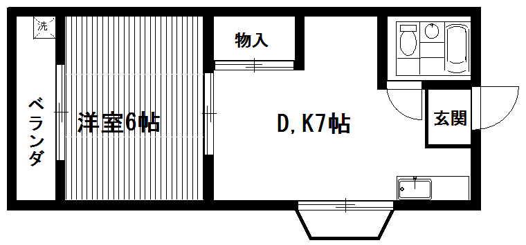 フラット英(1DK/2階)の間取り写真