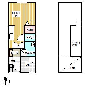 フラットベース(1K/1階)の間取り写真