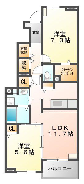 パークサイドミッチィーA棟(2LDK/1階)の間取り写真