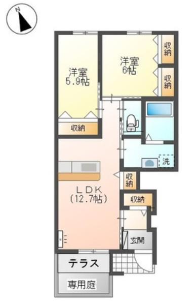 メルヴェーユI(2LDK/1階)の間取り写真