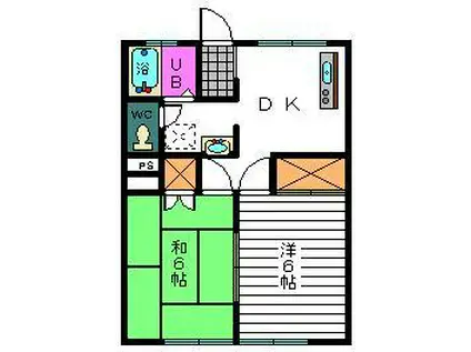 北ウィング(2DK/1階)の間取り写真