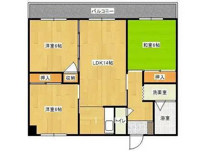 サンコーポ国分(3LDK/5階)の間取り写真