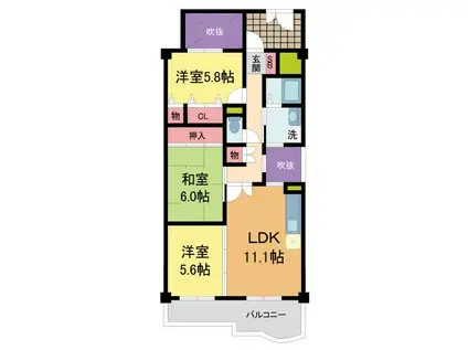 KDXレジデンス夙川ヒルズ 3番館(3LDK/1階)の間取り写真