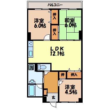 脇崎マンションII(3LDK/1階)の間取り写真