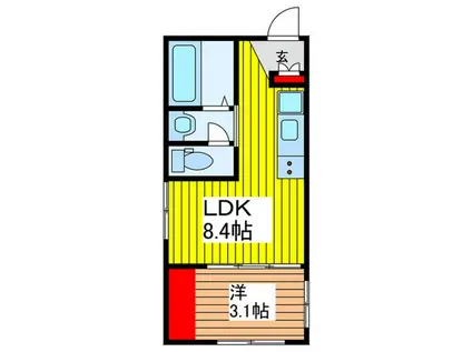 FLAP新都心(1LDK/2階)の間取り写真