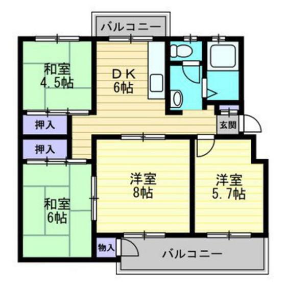 旭川ハイツB(4DK/3階)の間取り写真