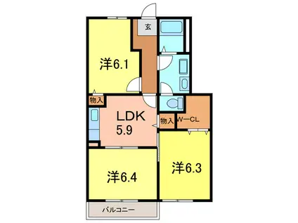レジデンスマルヨA(3DK/1階)の間取り写真