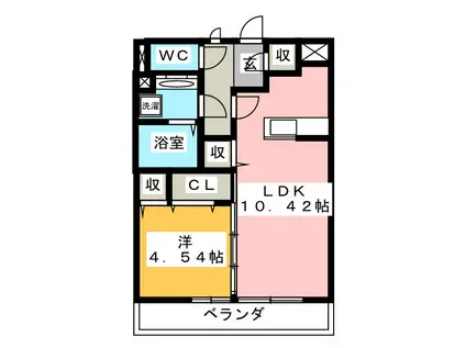 サザンコート茅ヶ崎(1LDK/1階)の間取り写真