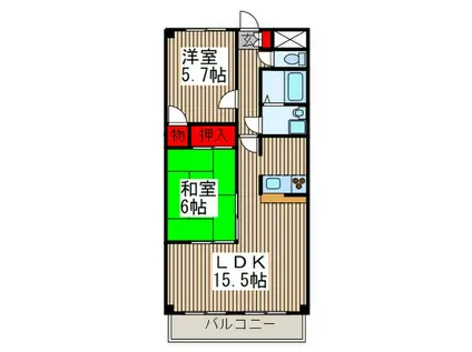 サンプレミール浦和(2LDK/2階)の間取り写真