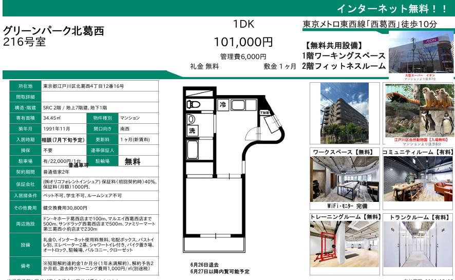 グリーンパーク北葛西(1K/2階)の間取り写真