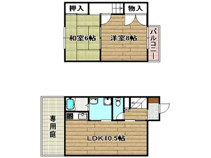 サニーサイド山崎(2LDK/2階)の間取り写真