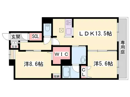 オカバ姫路青山シャーメゾン(2LDK/1階)の間取り写真