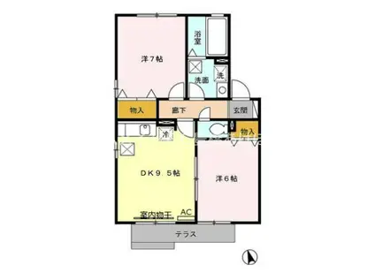 リビングタウン下地 D(2DK/1階)の間取り写真