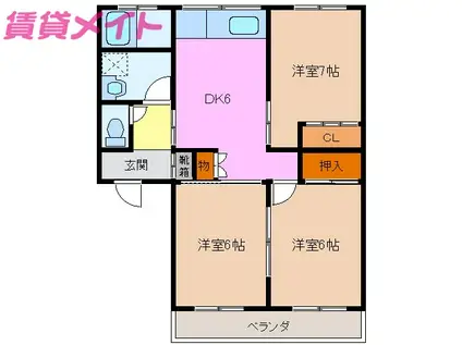 パークハイムカトウ(3DK/3階)の間取り写真