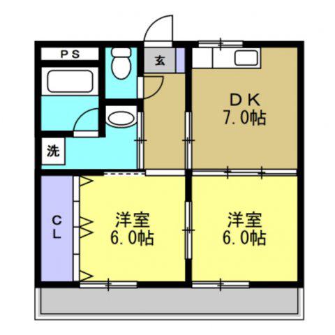ニューパークメゾン半田(2DK/4階)の間取り写真