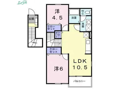 ラ・メゾン・サンパティーク(2LDK/2階)の間取り写真