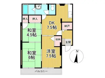 グリーンパーク国分(3DK/2階)の間取り写真
