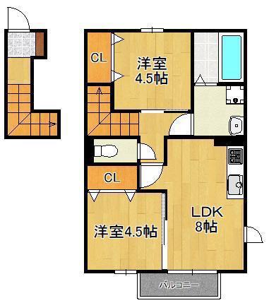プレミールNAKAMAV(2LDK/2階)の間取り写真