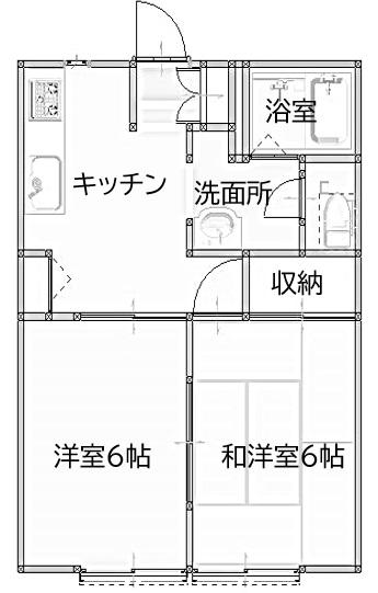 ライトハウス自由ヶ丘B(2DK/1階)の間取り写真