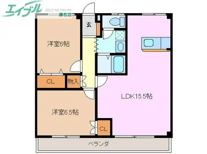 コーキア桑部(2LDK/2階)の間取り写真