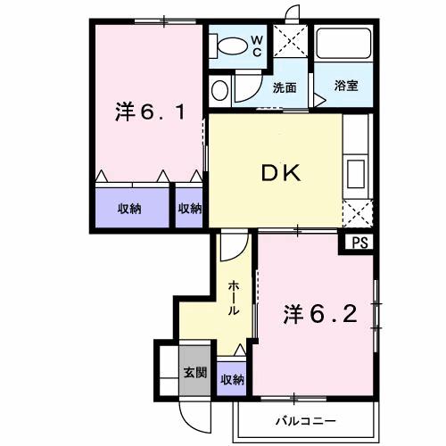 リーヴメゾン北館D(2DK/1階)の間取り写真
