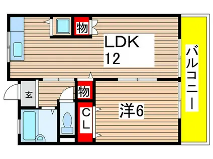 カネハイツ(1LDK/2階)の間取り写真