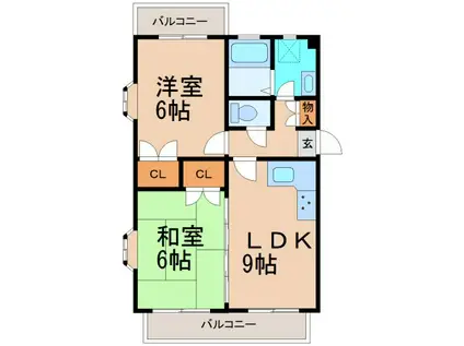 グランドゥール(2LDK/2階)の間取り写真