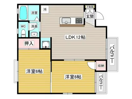 エスポワール A棟・B棟(2LDK/2階)の間取り写真