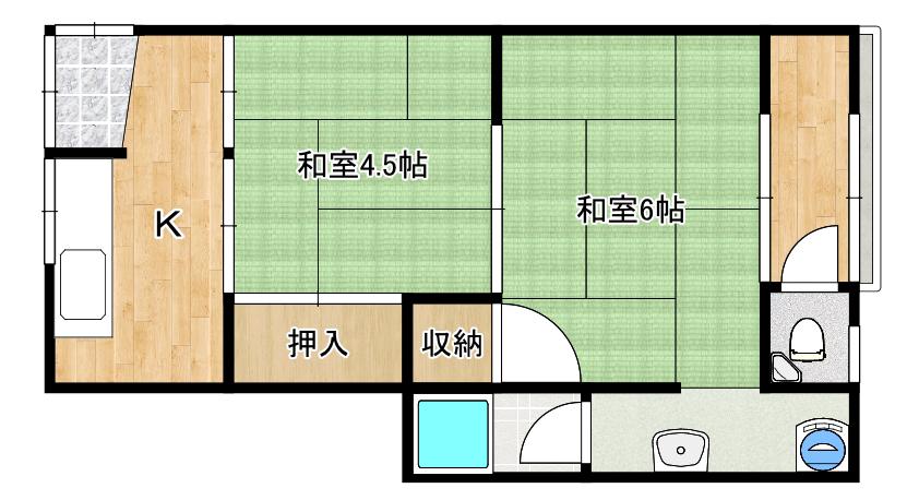 旭第1ハイツ(2K/1階)の間取り写真