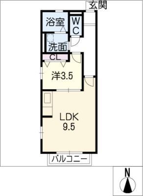 LS金城(1LDK/2階)の間取り写真