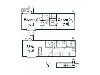 パティオ赤坂(2LDK/2階)の間取り写真